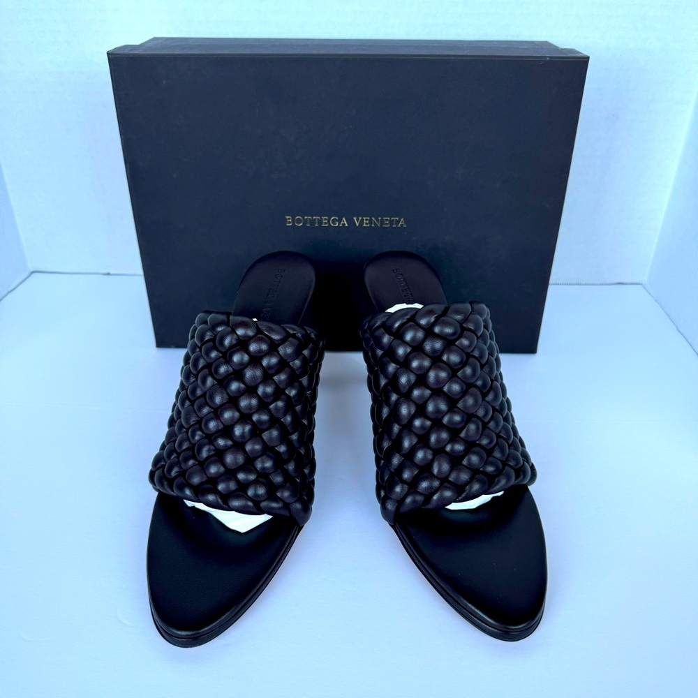 Bottega Veneta Brown Intrecciato Curve Heeled Sandals NWT
